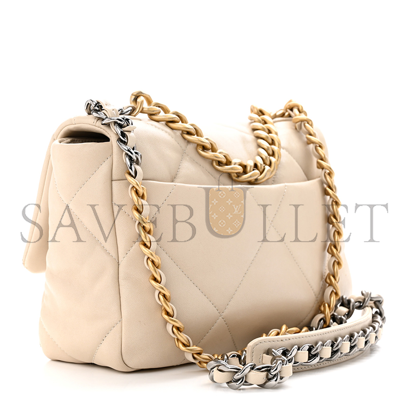 CHANEL GOATSKIN QUILTED MEDIUM CHANEL 19 FLAP BEIGE (26*16*9cm)