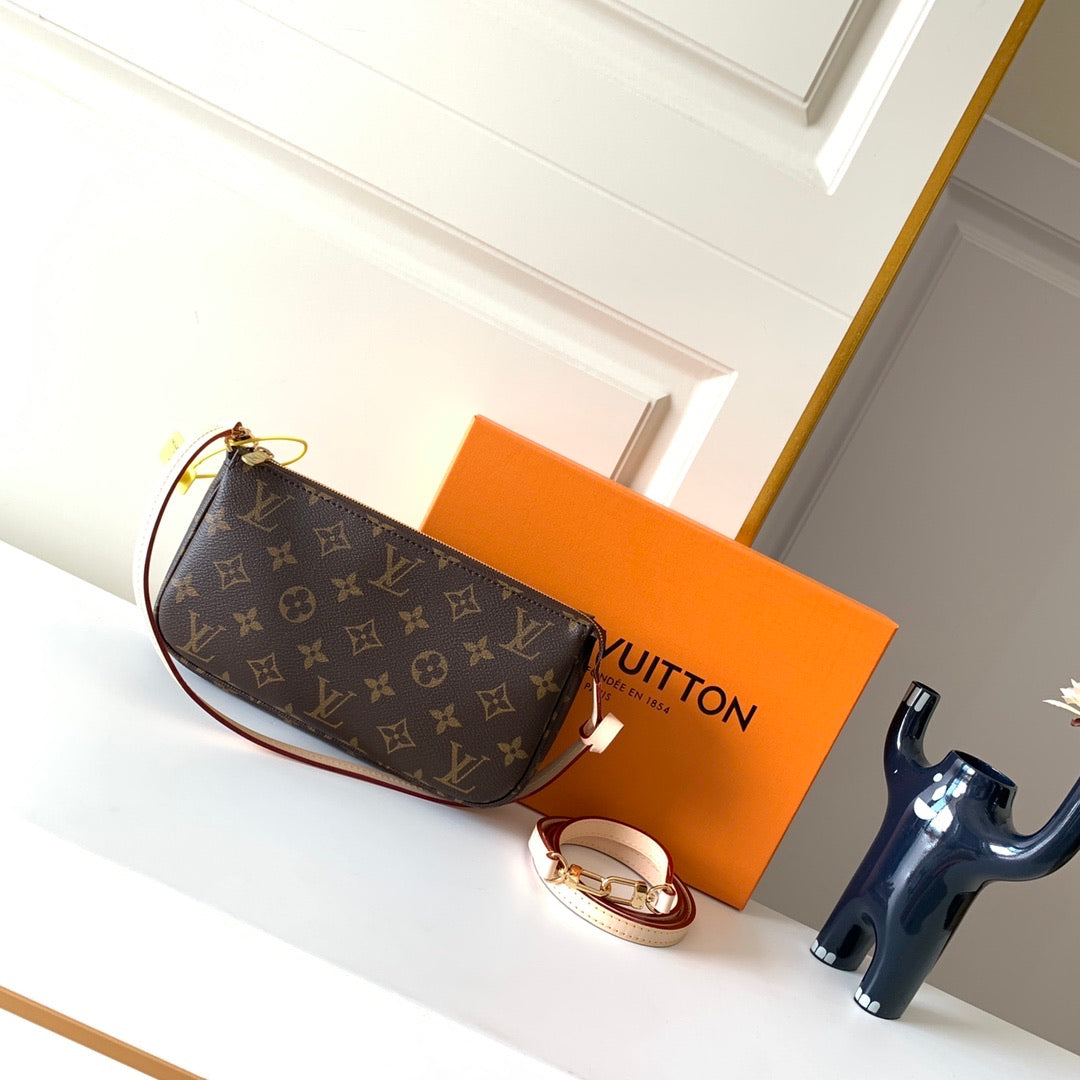 TOP Louis Vuitton LV LV Monogram Pochette Accessories 23.5x13.5x4cm-Brown