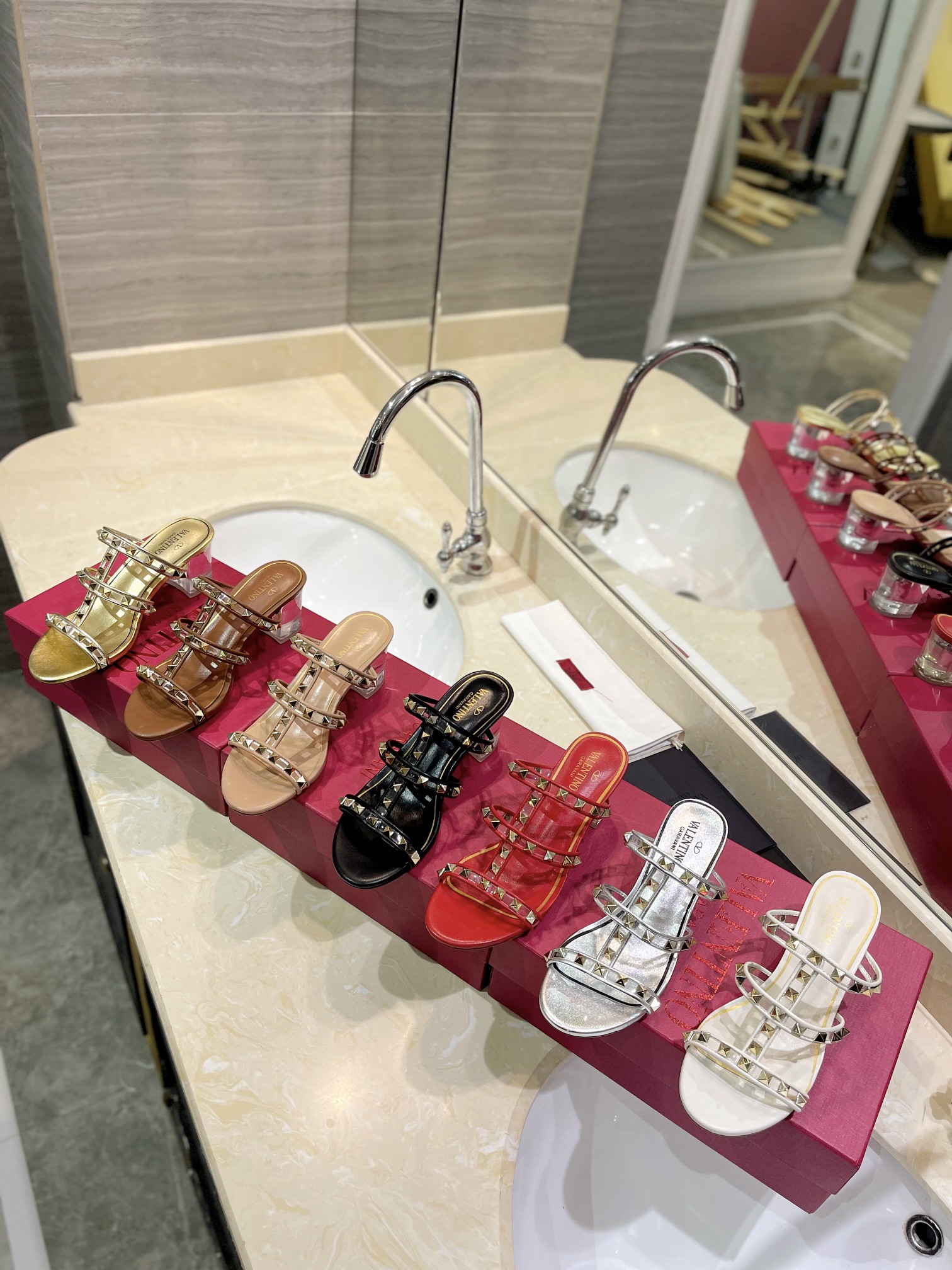 TOP VALENTINO Crystal Heel Slippers with Mini Rivets  - 7 Color