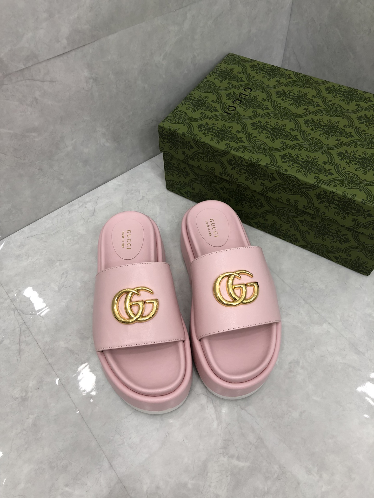 TOP GUCCI G*G Giant Platform Slides - 7 Color
