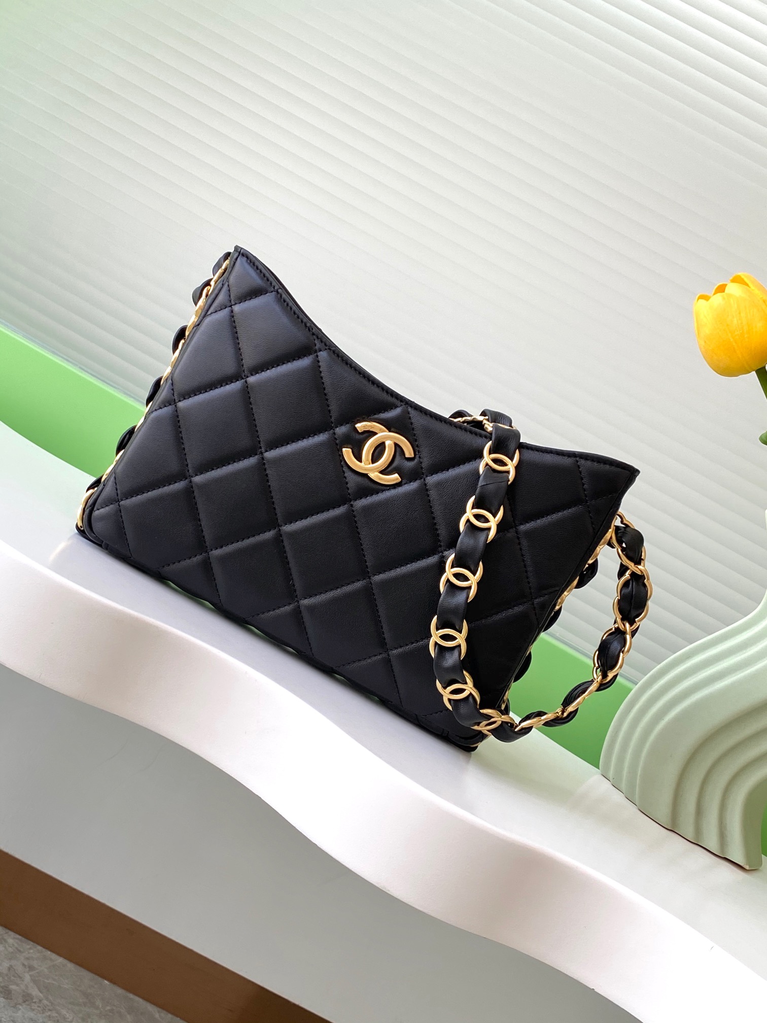 TOP CHANEL Mixed Chain Link CC Hobo Bag 17×24×5cm - 5 Color