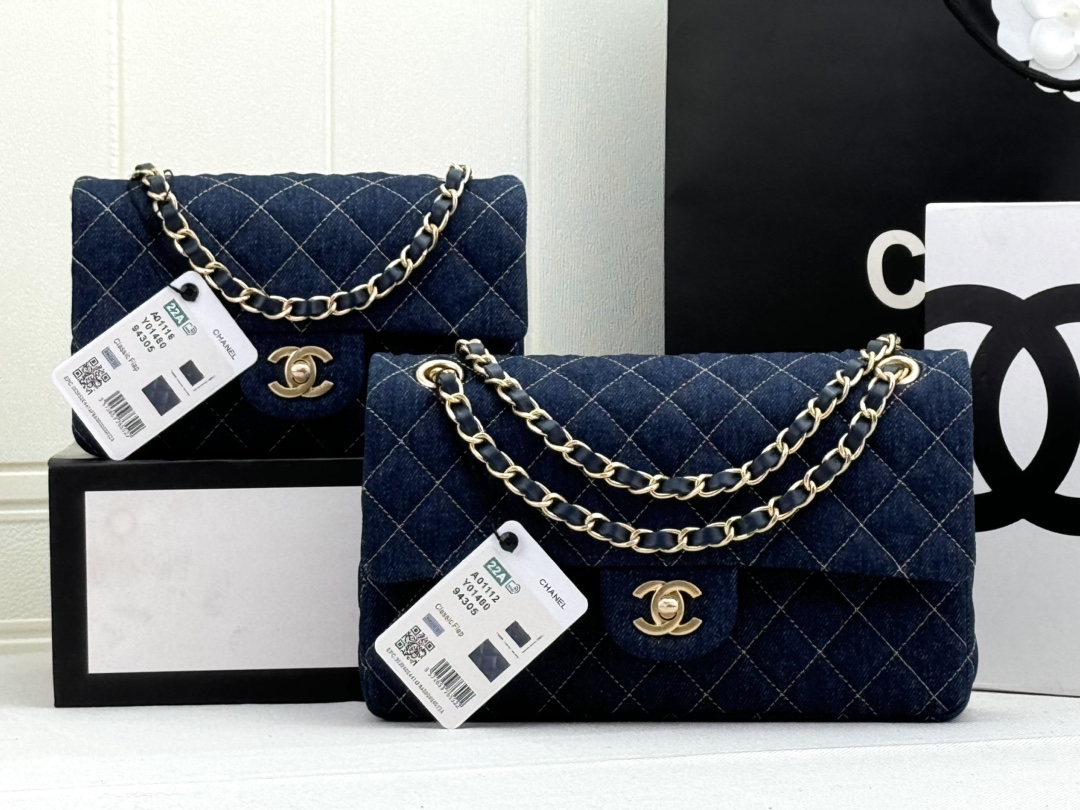 TOP CHANEL Wool Tweed Flap Bag 20cm/25cm - Denim Blue