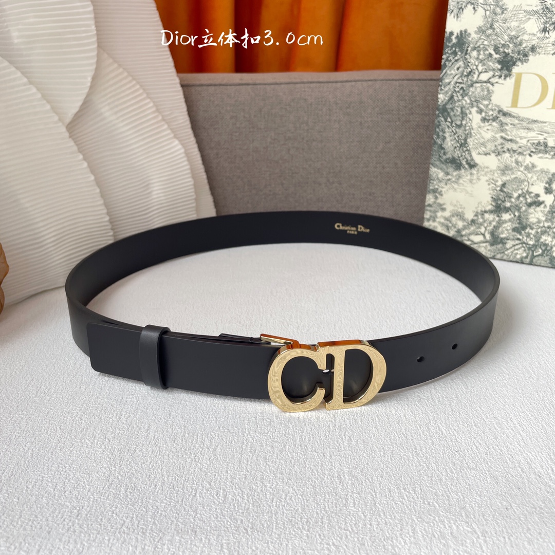 TOP Christian Dior Calfskin Belts 3CM - Black - GHW/SHW