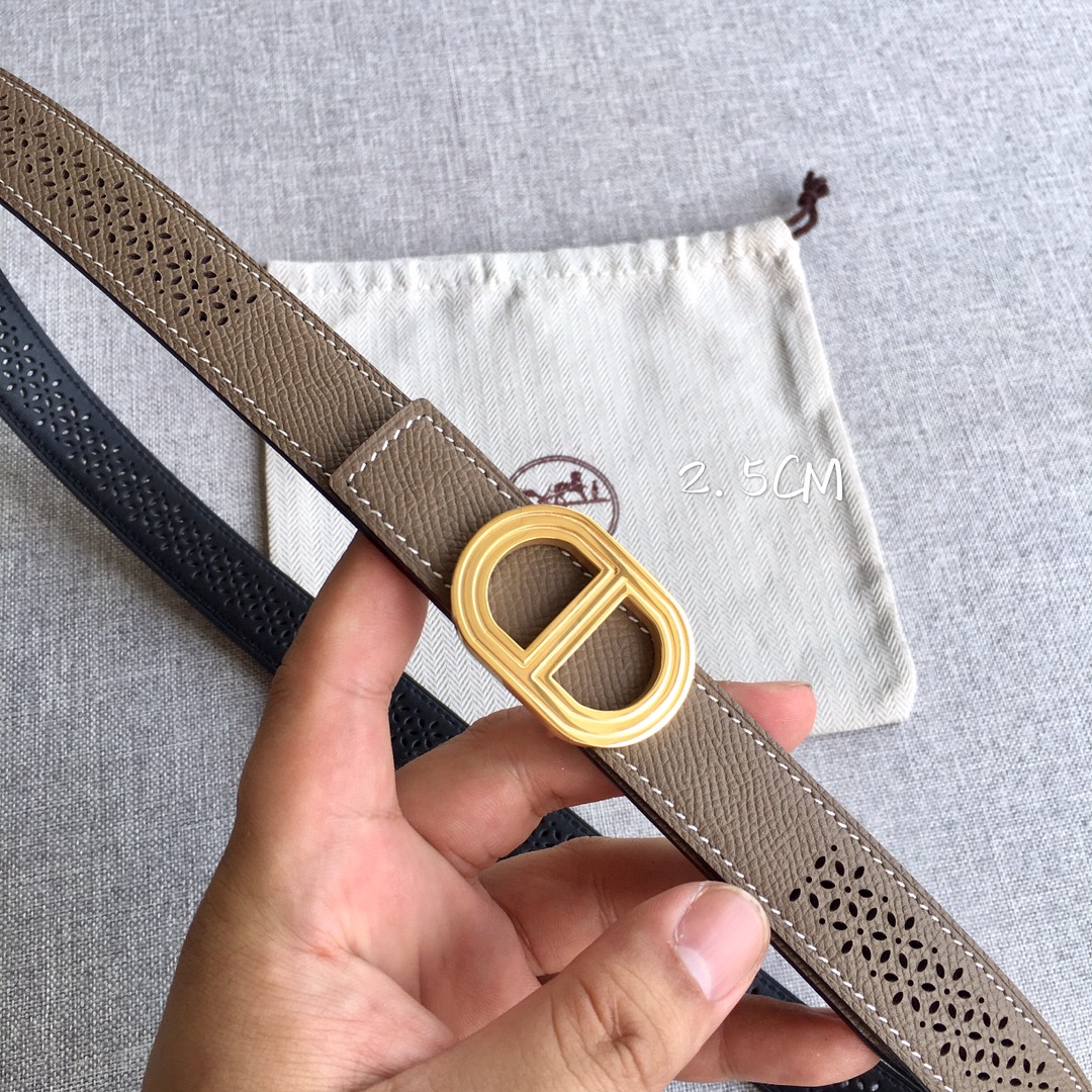 TOP HERMES Double Sided Leather Belts - 2.5CM - GHW/SHW