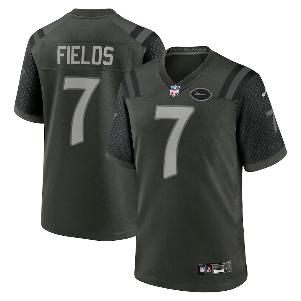 Men's New York Jets Justin Fields Gotham Green 2025 Rivalries Collection Game Jersey