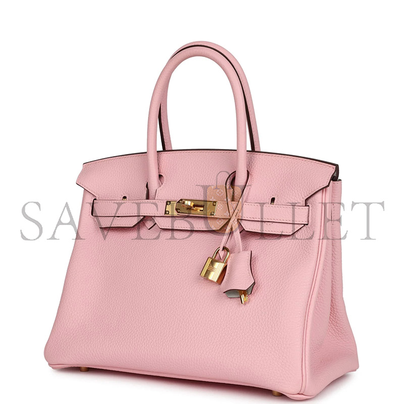 HERMÈS BIRKIN 30 ROSE SAKURA VERSO CLEMENCE GOLD HARDWARE (30*22*16cm)