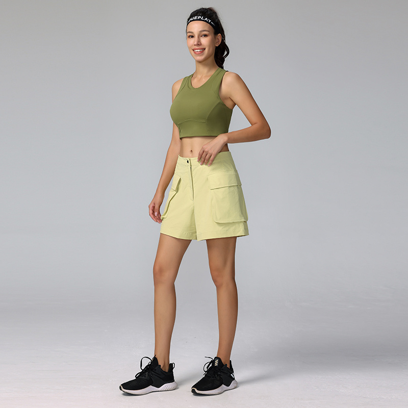 Womens High Waist Button Streetwear Cargo Shorts with Pockets