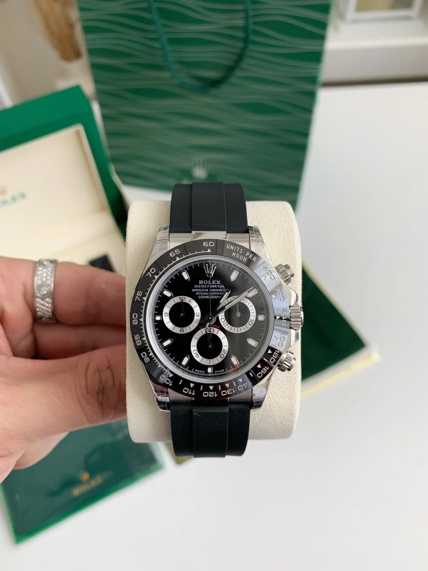 AAAWatch Luxury Chronograph Men Watch, 40mm Black Dial Ceramic Bezel Rubber Strap Automatic Mechanical Wristwatch, Business Sports Timepiece With Full Gift Box Set