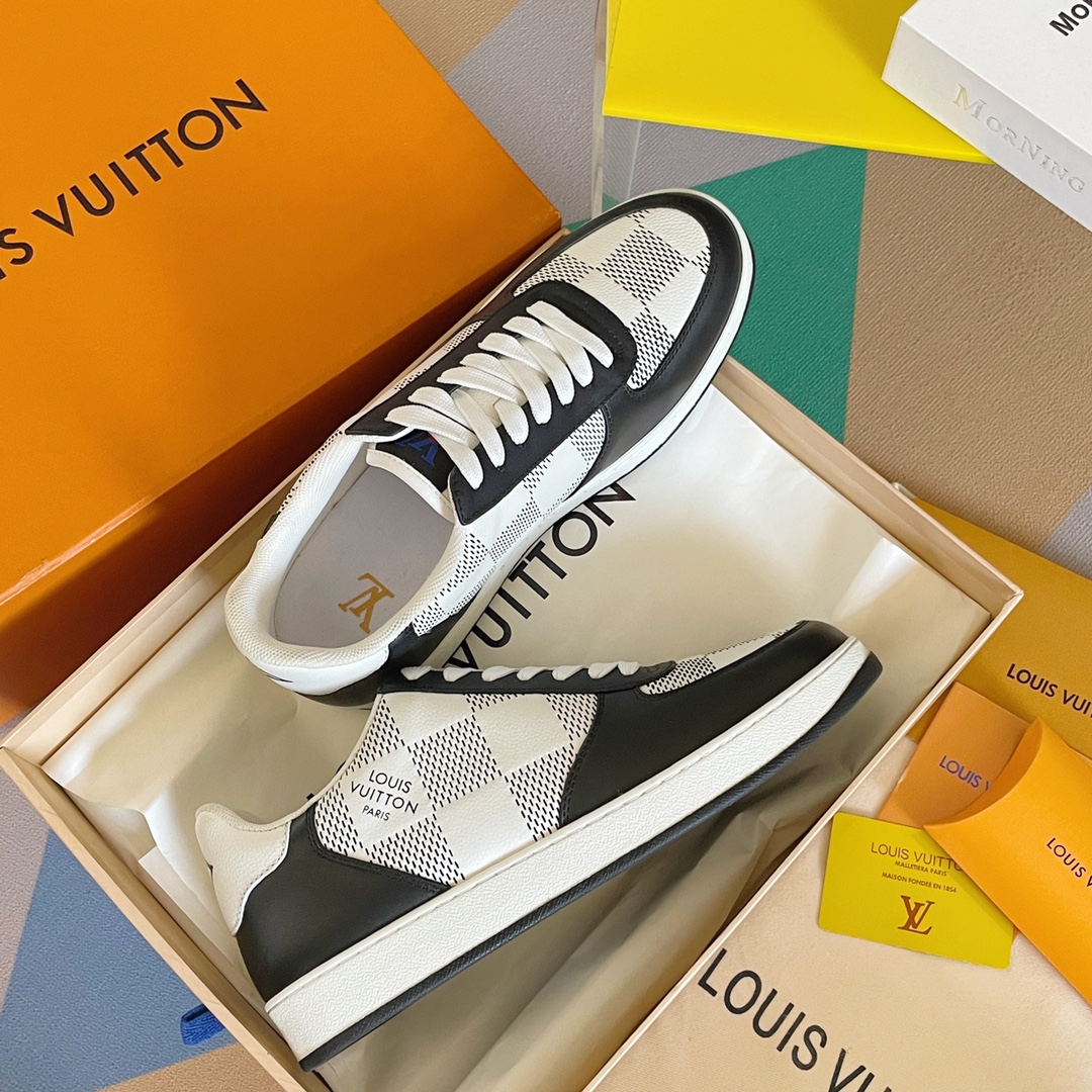 Louis Vuitton Low‑top Sneakers Black White Damier Checkered Leather Lace‑up Unisex Shoes