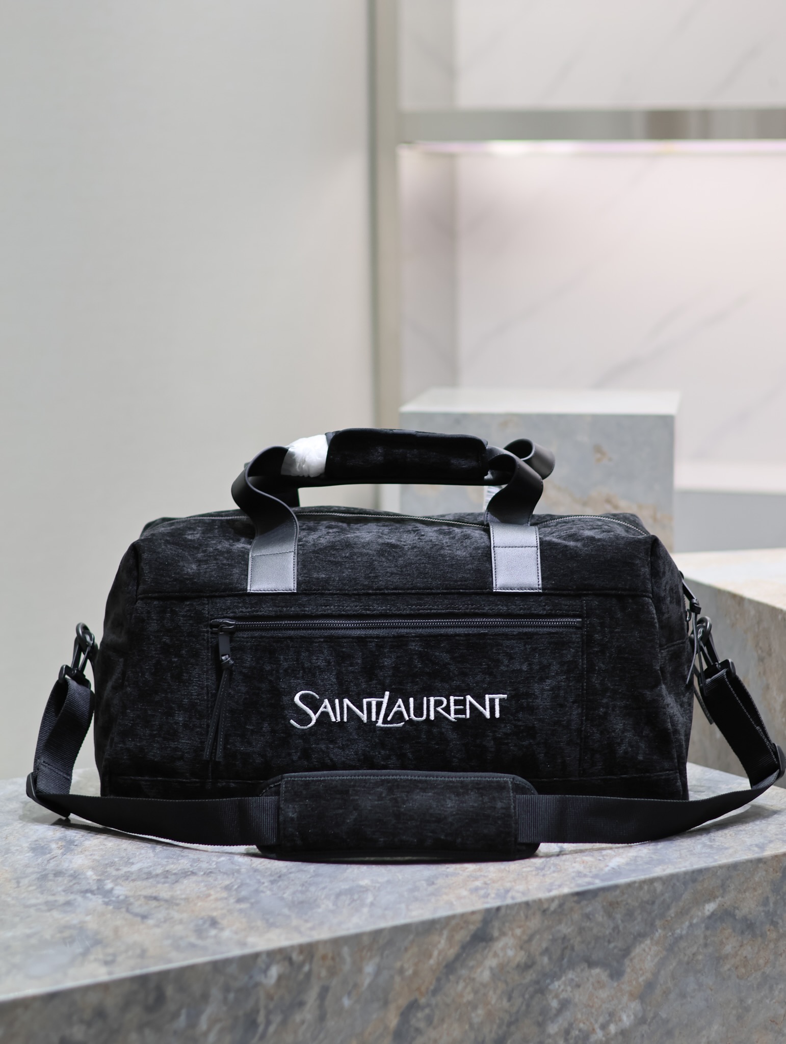 TOP Yves Saint Laurent YSL Suede Travel Handbag - Black