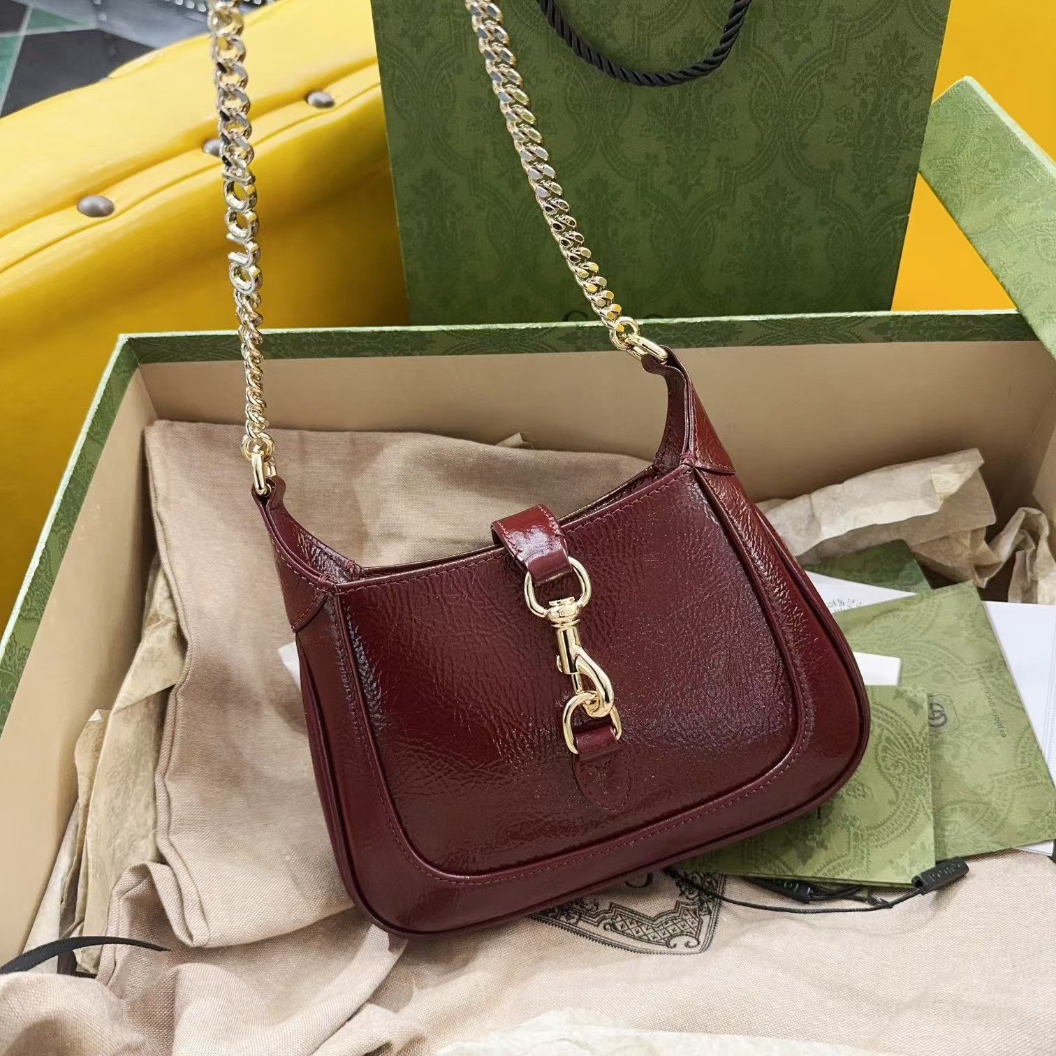 TOP GUCCI Jackie Notte Mini Shoulder Bag 19.5x18x3.5cm - Dark Red