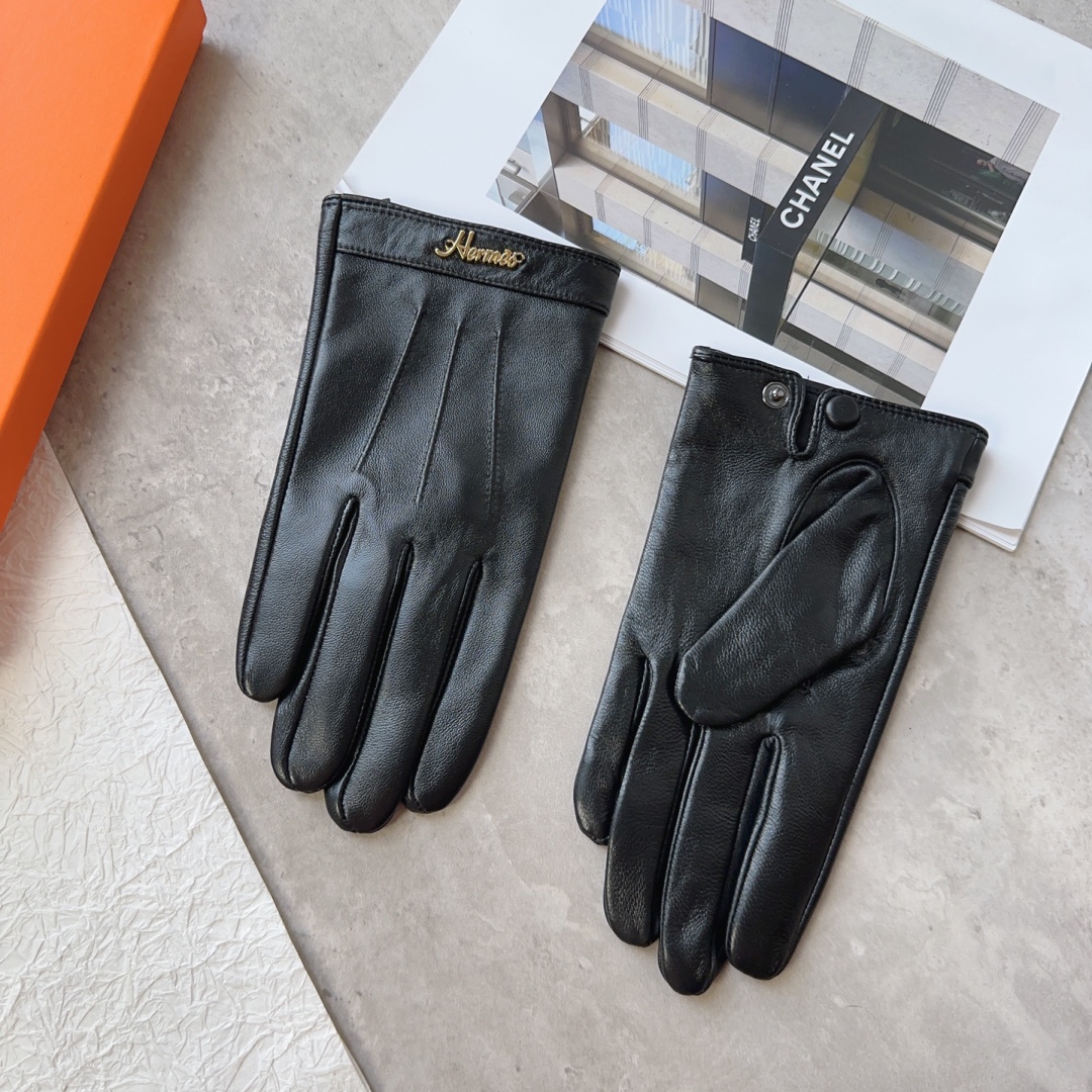 TOP HERMES Men's New Sheepskin Gloves