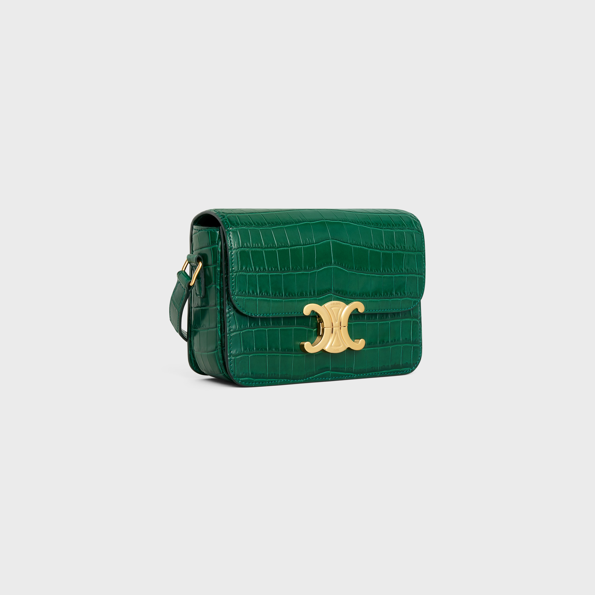 Celine Teen Triomphe Bag In Niloticus Crocodile Green