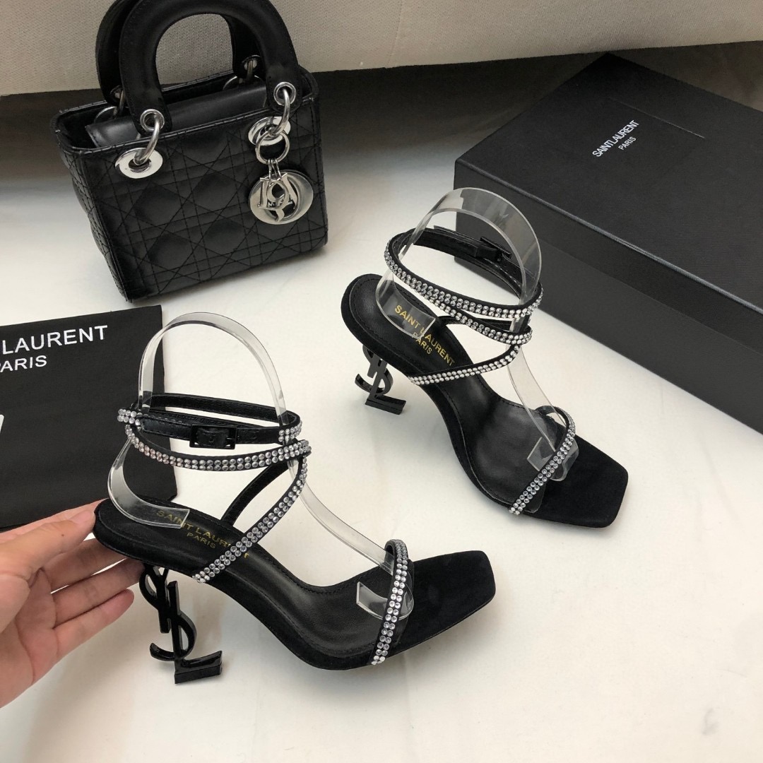 Saint Laurent YSL Rhinestones Shaped With 10.5cm Slide Sandal (Replica)