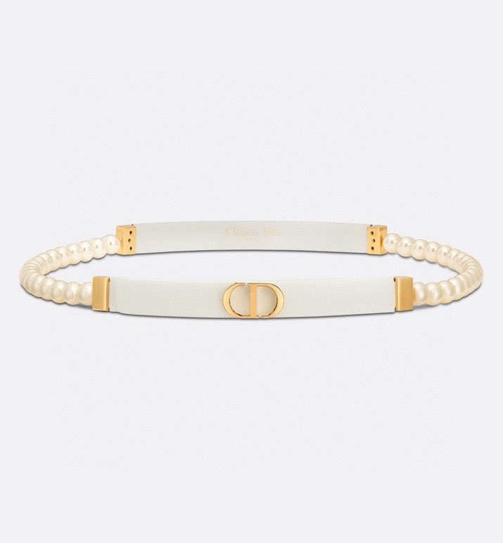 TOP Christian Dior Pearl Leather Belts 1.5CM - White