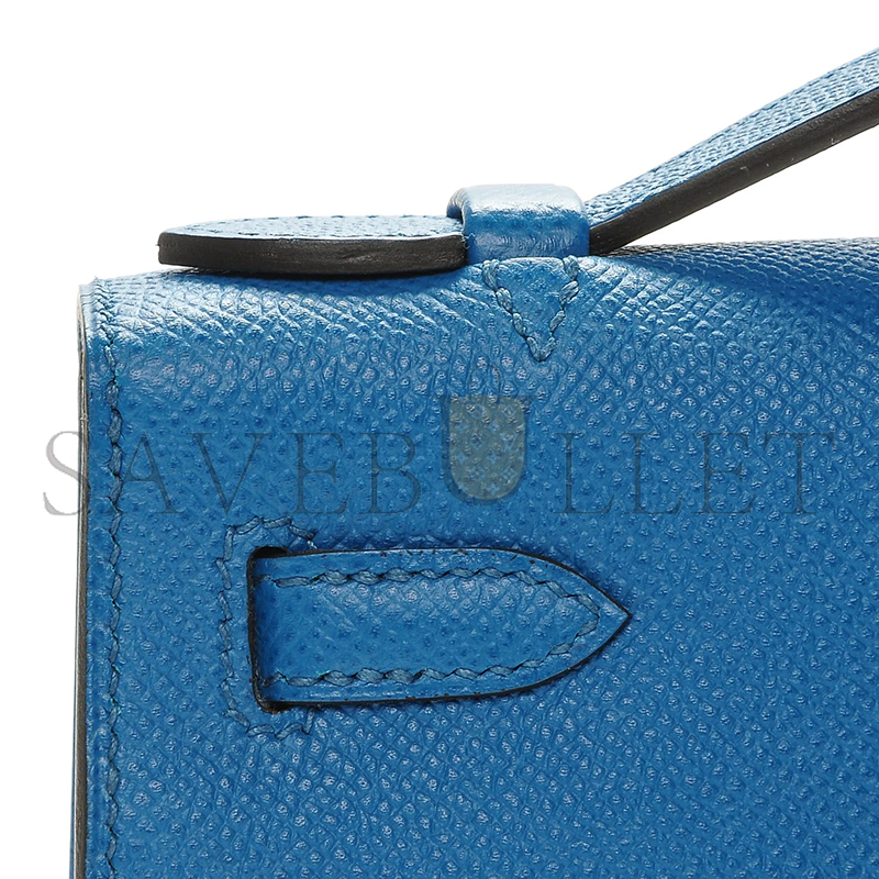 HERMES KELLY POCHETTE EPSOM BLEU IZMIR PALLADIUM HARDWARE (22*14*7cm)