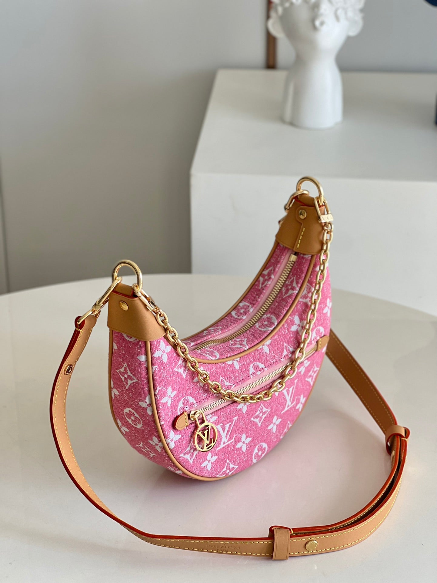 TOP Louis Vuitton LV Denim Half-Moon Bag 23 x 13 x 6cm- Pink