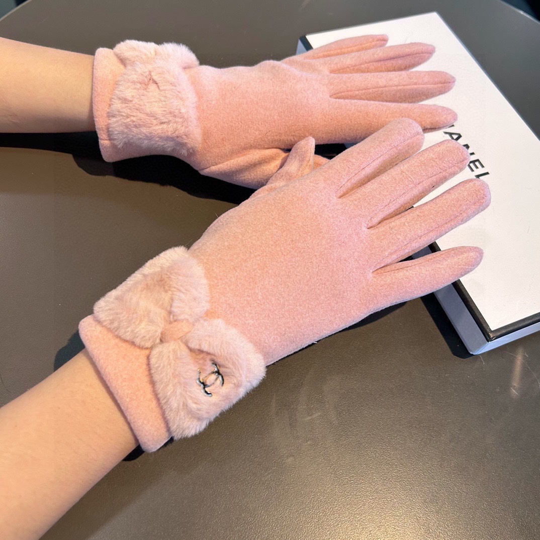 TOP CHANEL Wool Gloves with Bow Tie - 3 Color