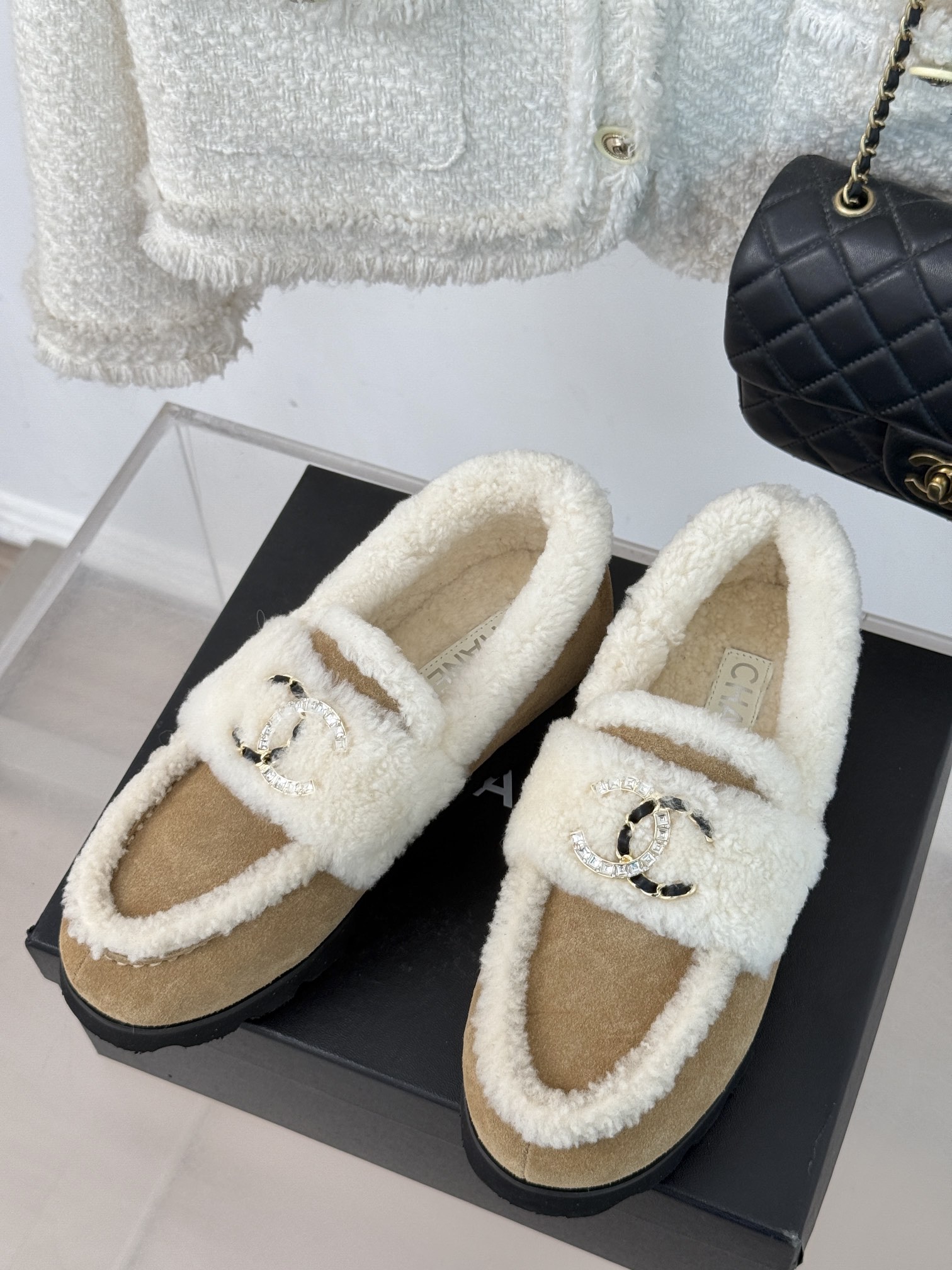 TOP CHANEL CC Furry Loafers with Lambskin Lining - 2 Colors