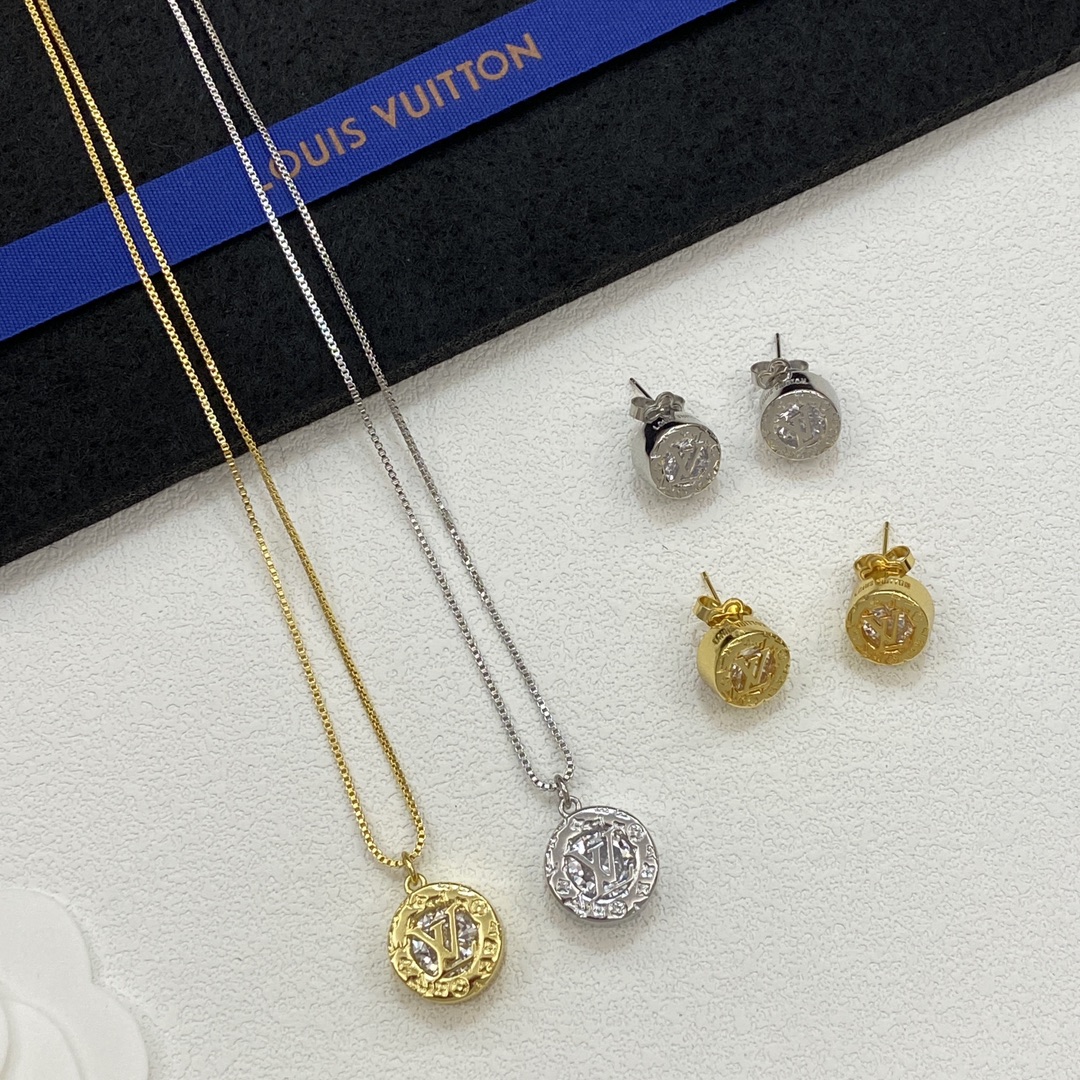 TOP Louis Vuitton LV Earrings + Necklace Set - 2 Color