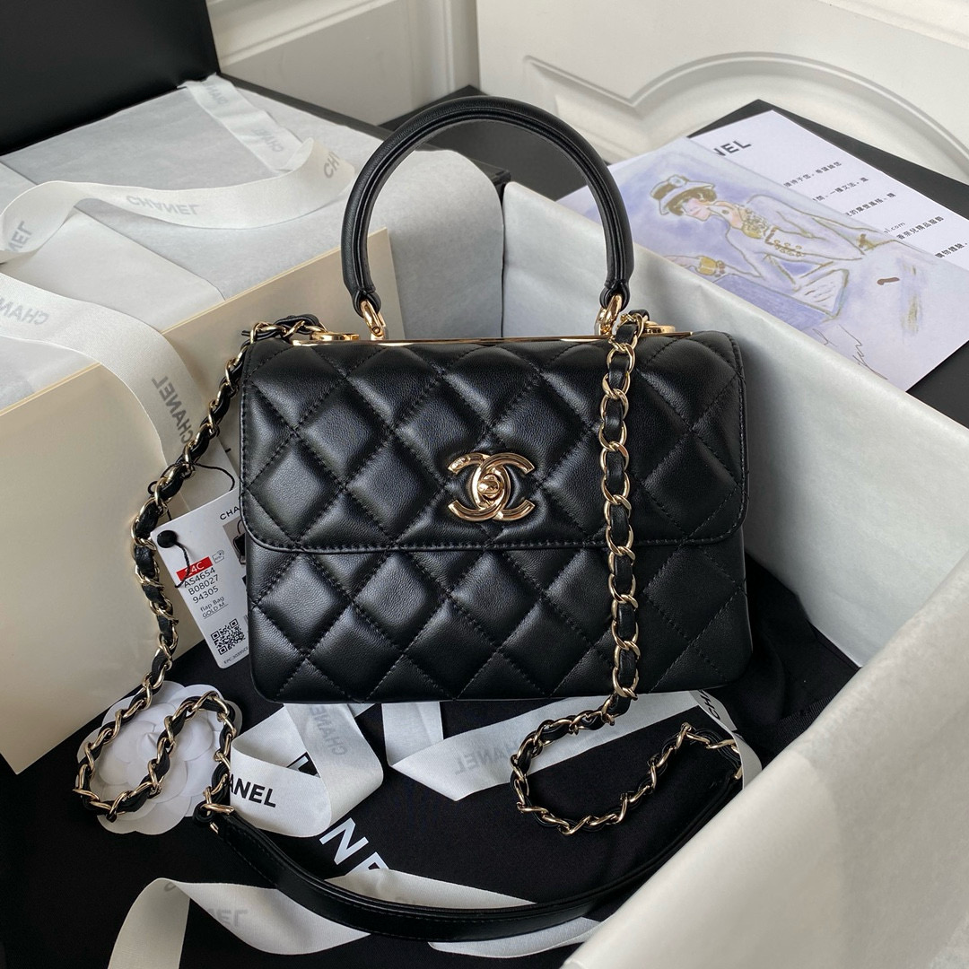 TOP CHANEL Trendy Top Handle Bag 20cm/25cm - Black - GHW