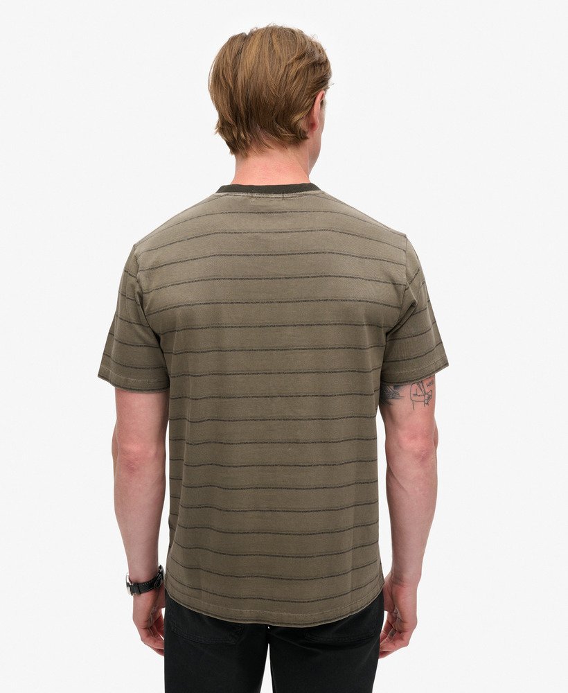 Textured Stripe Pocket T Shirt | Washed Morel Brown Stripe