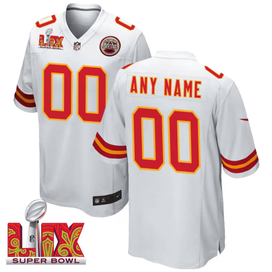 Kansas City Chiefs Super Bowl LIX Patch Game Men Custom Jersey - White