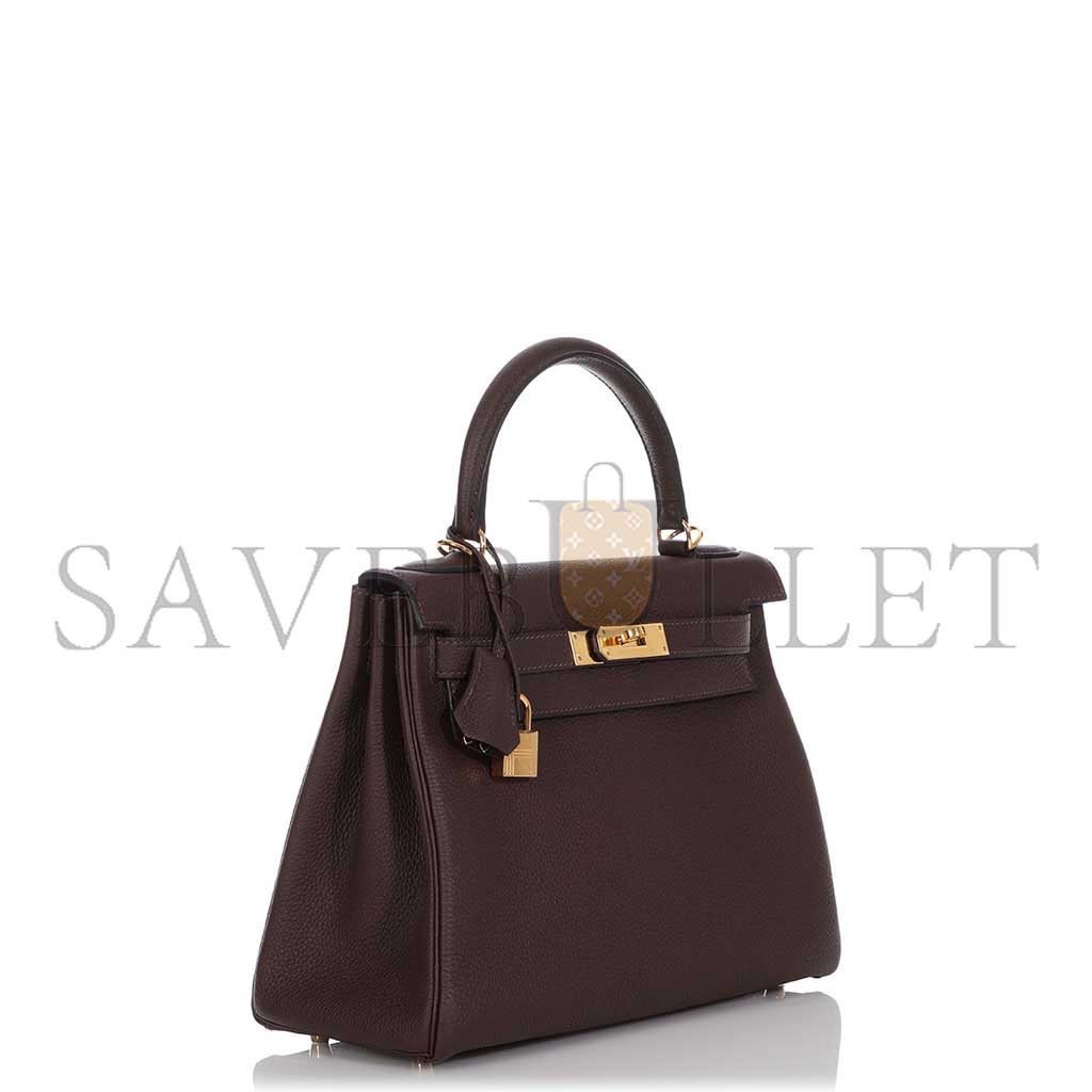 HERMÈS CHOCOLATE TOGO KELLY 28 RETOURNE GOLD HARDWARE (28*22*10cm)