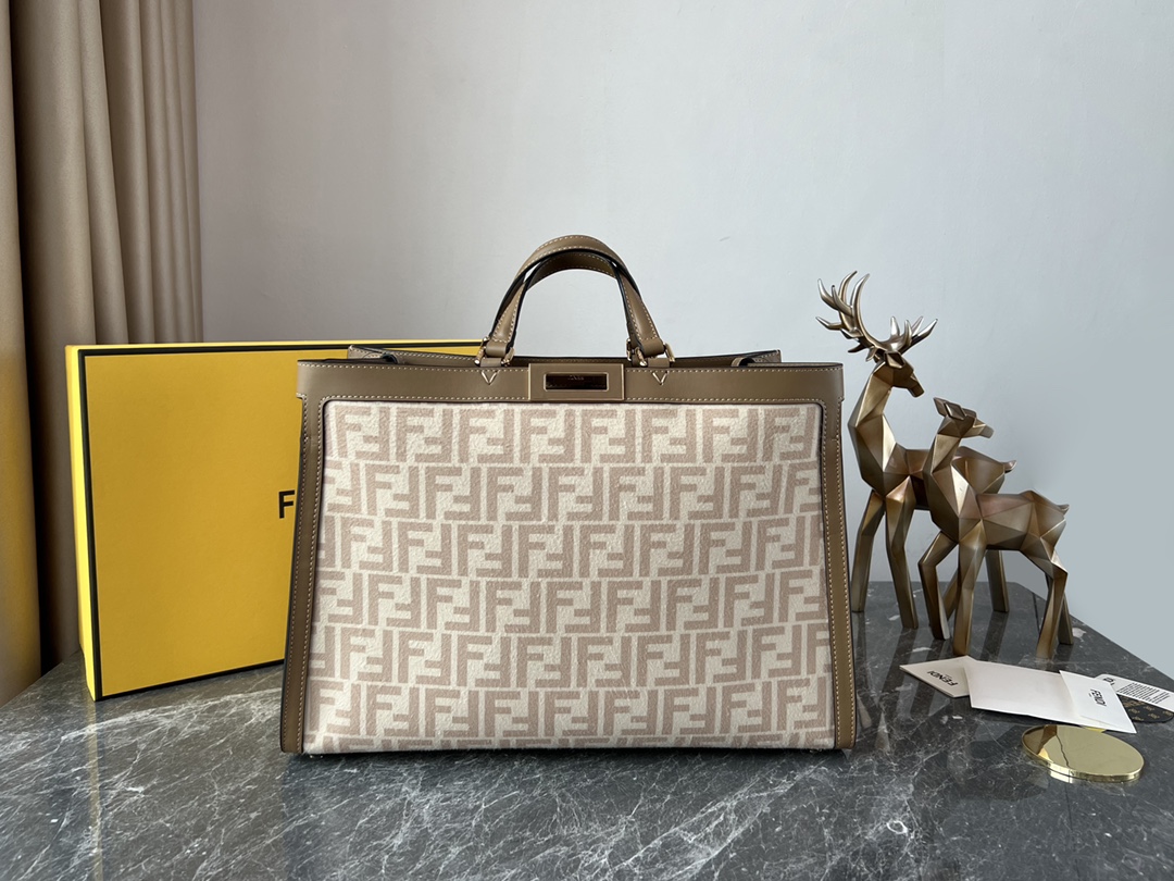 TOP FENDI FF Peekaboo Bag 41x16x30cm - Brown and Beige