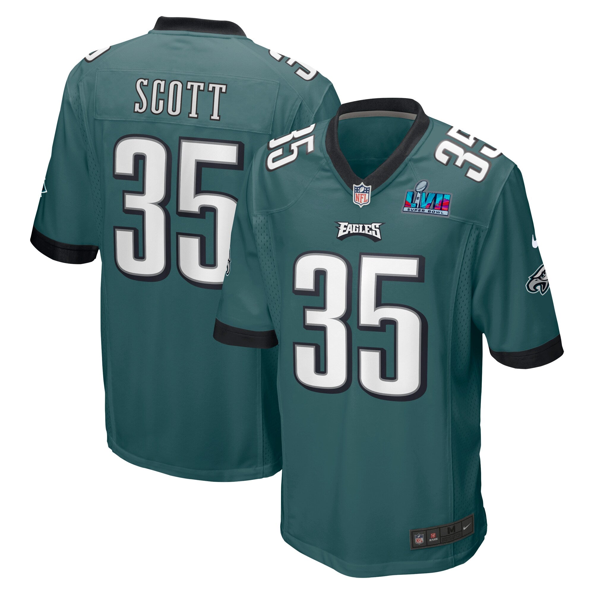 Boston Scott Philadelphia Eagles  Super Bowl LVII Patch Game Jersey - Midnight Green