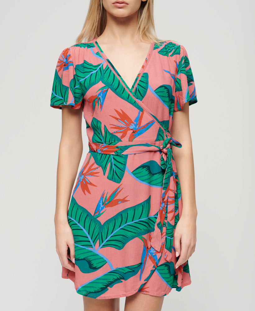 Printed Mini Wrap Dress | Pink Paradise