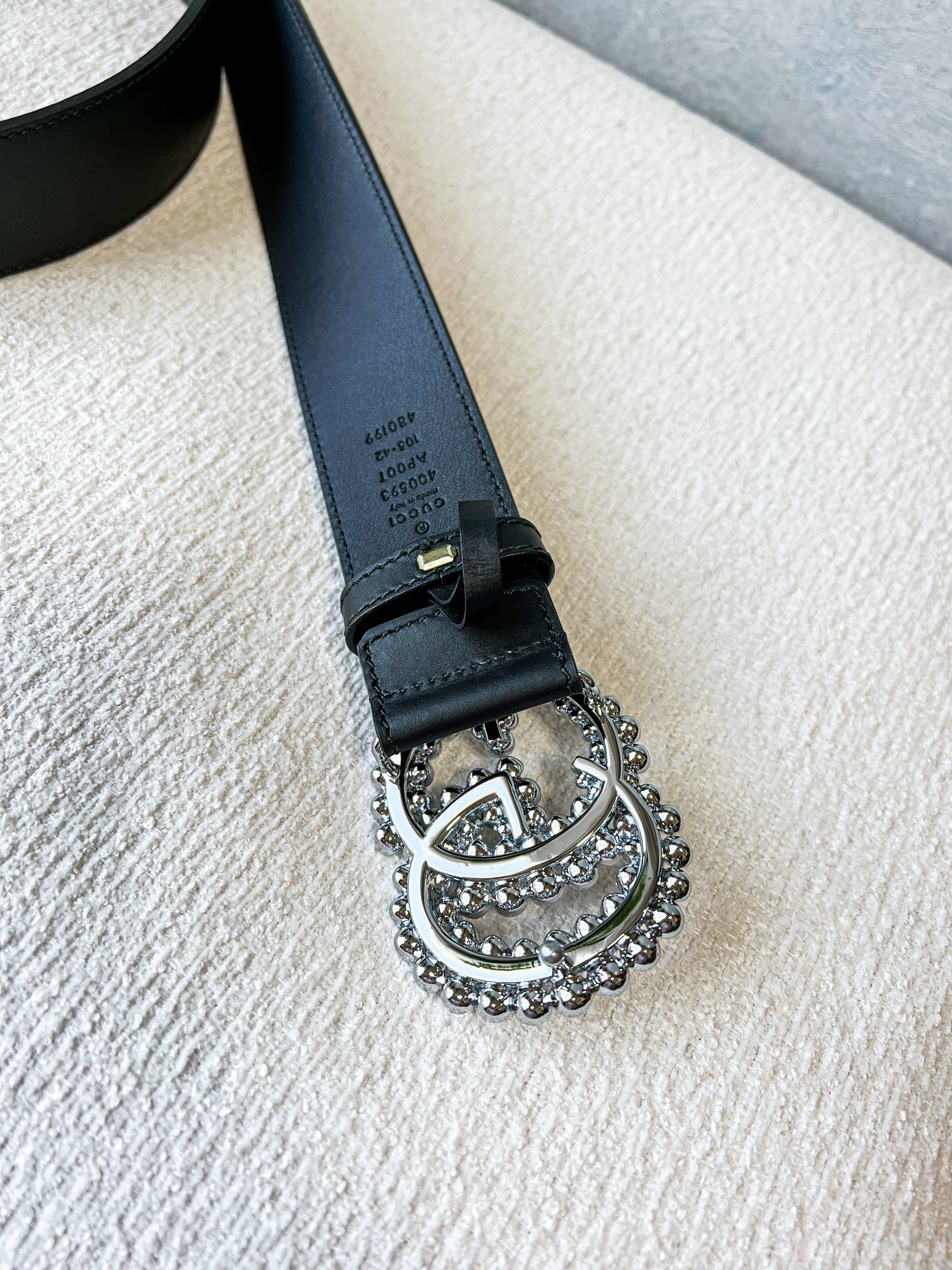 TOP GUCCI G*G Crystal Face Belt - Black
