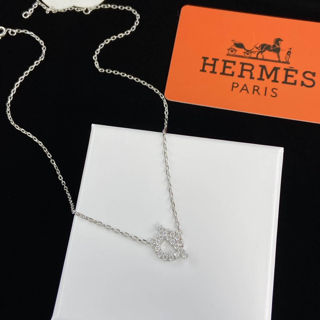 TOP HERMES Necklace Earrings Bracelet Ring Set - Silver