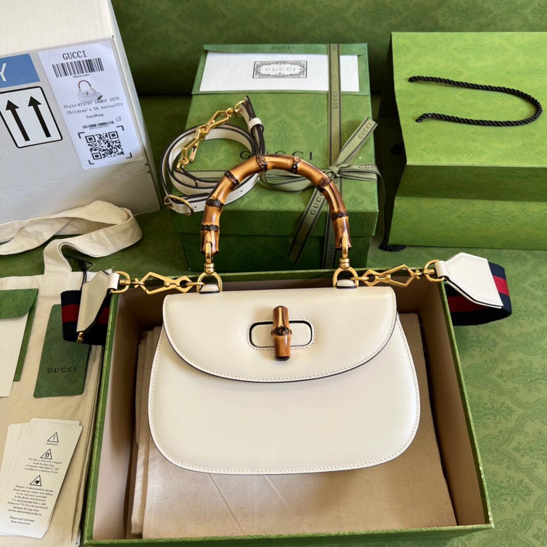 TOP GUCCI G*G Bamboo 1947 Small Top Handle - White