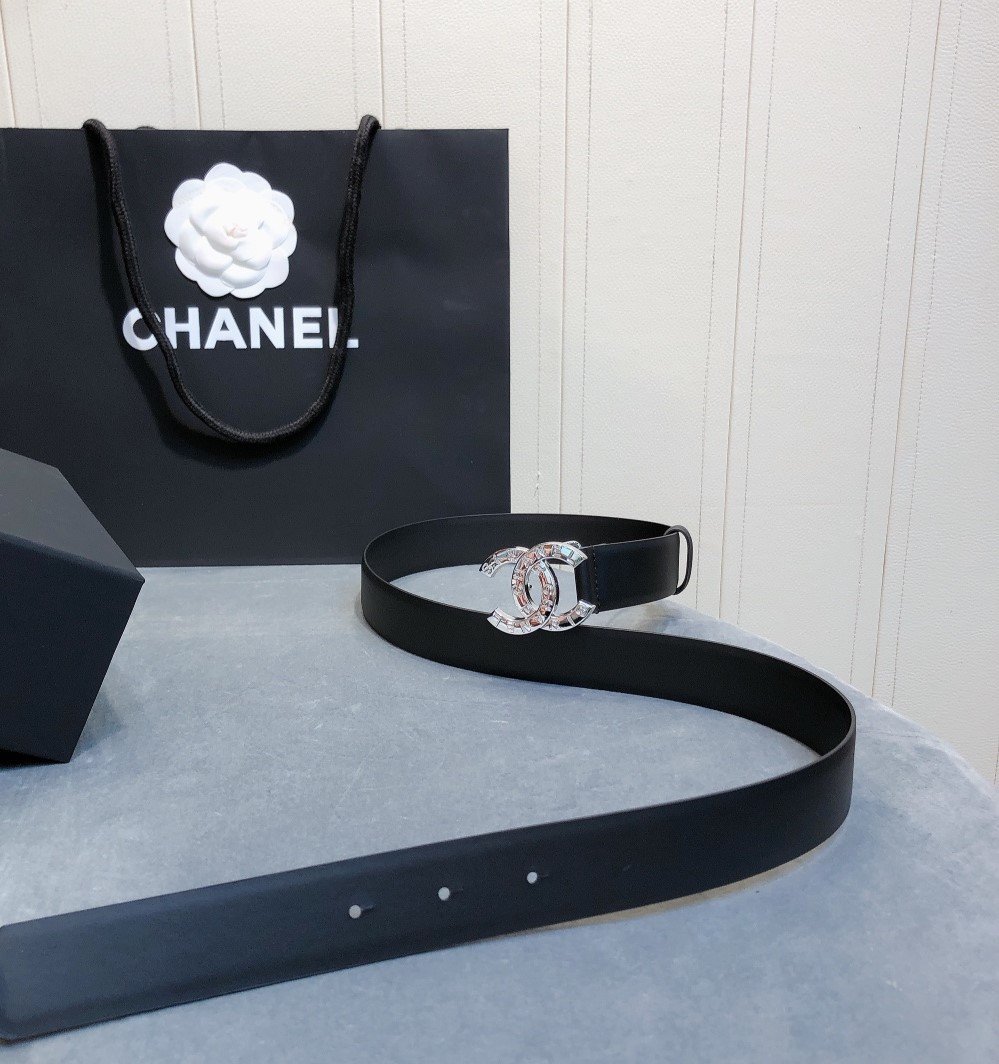 Chanel Belt With Double C Buckle Black With Full Silver Hardware Women Belt 30MM