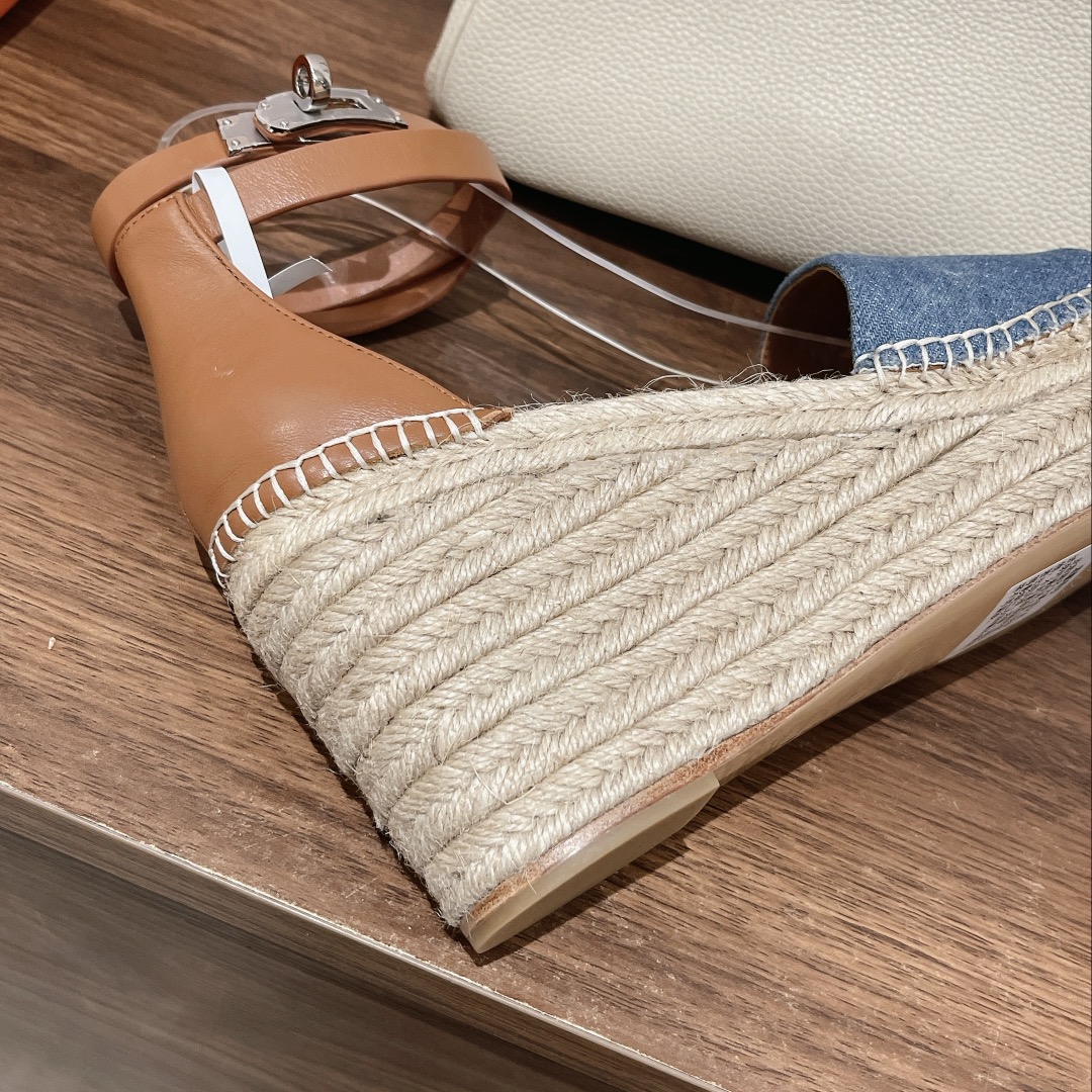 TOP HERMES straw plaited article Sandals - Blue