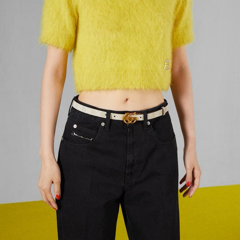 TOP GUCCI Cowhide Belt - 2cm - Apricot