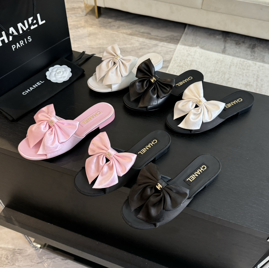 TOP CHANEL Flat Slippers with Bow - 6 Color