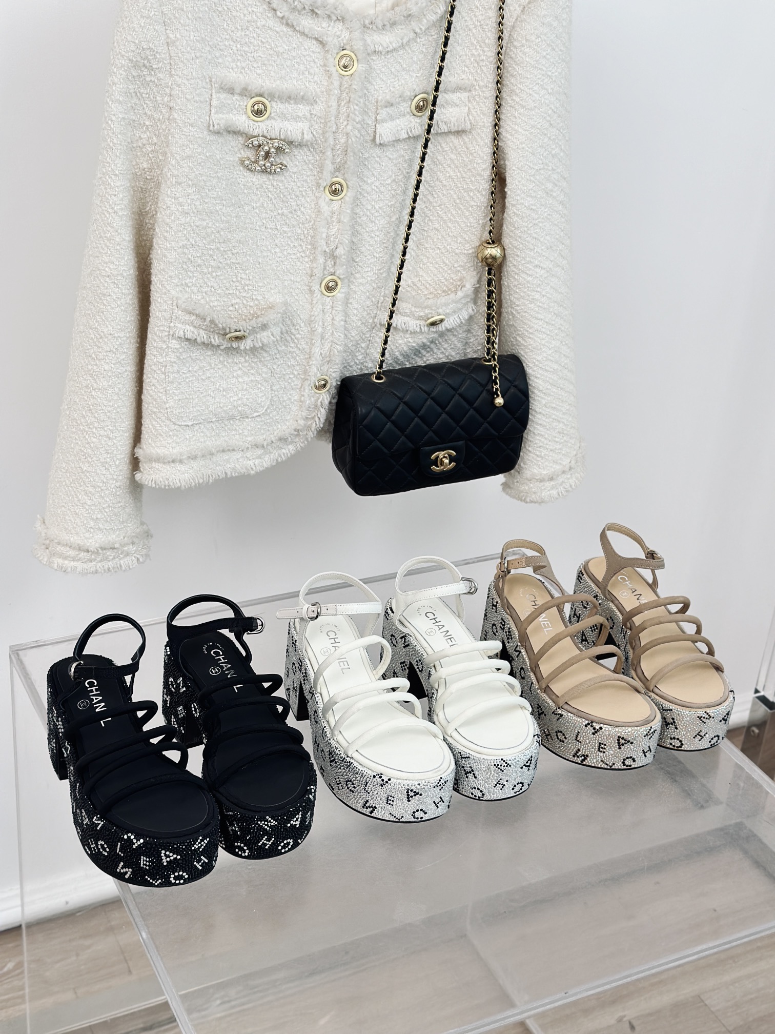 TOP CHANEL Thick-soled Rhinestone Platform Sandals - 3 Color