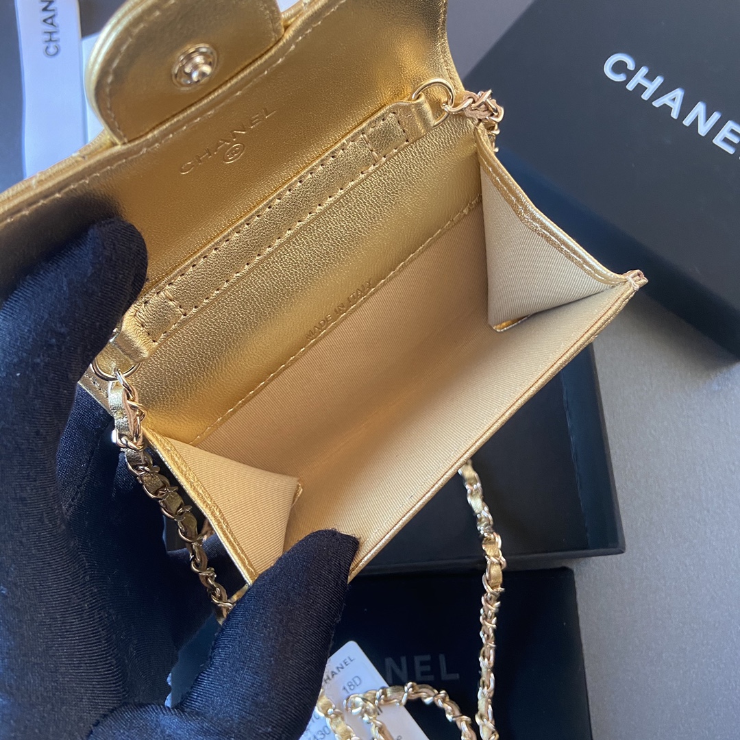 TOP CHANEL Small Chain Card Bag Sheepskin 11×7cm -  2 Colour