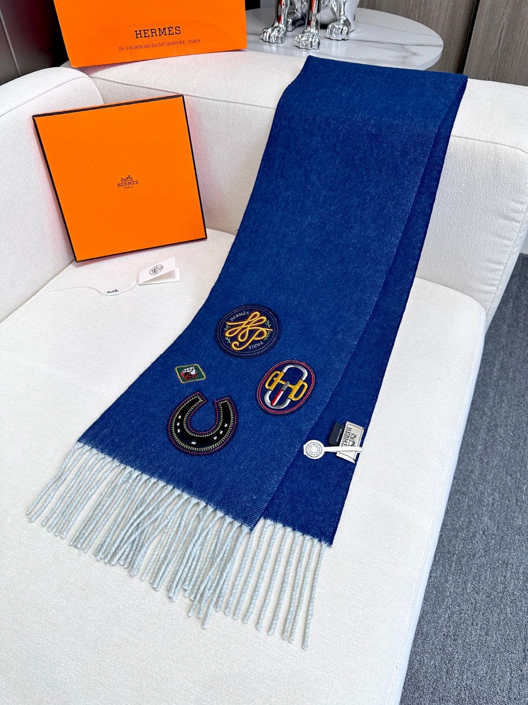 TOP HERMES Tannin  Scarf 25*180cm - Blue