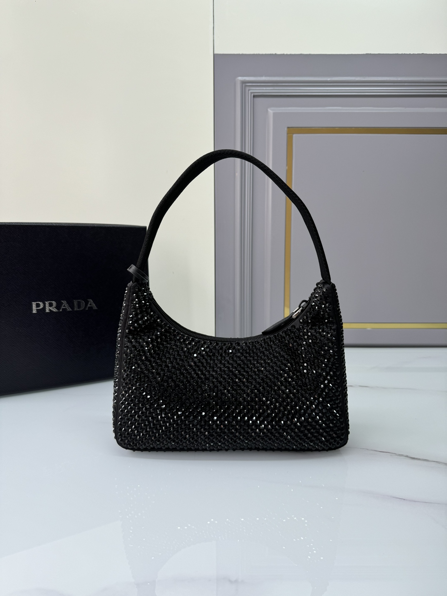 TOP PRADA Re-Edition 2000 Bag Crystal 23x13x5cm - Black