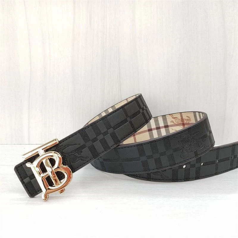 AAABELT Men Reversible Plaid Waist Belt, Interlocking Letter Automatic Metal Buckle Faux Leather Belt Business Casual Jeans Strap