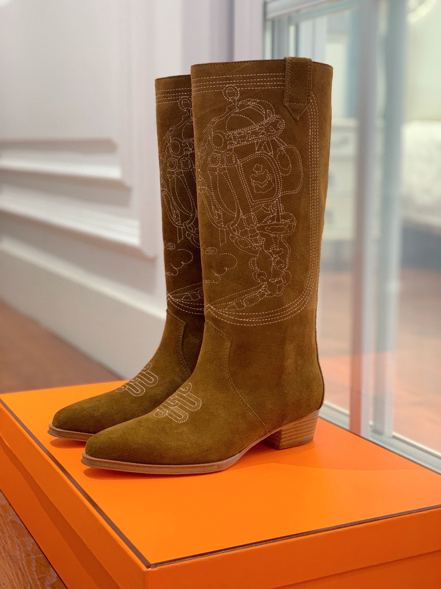 TOP HERMES Cow Boy Boots - Brown/Black/Black Suede