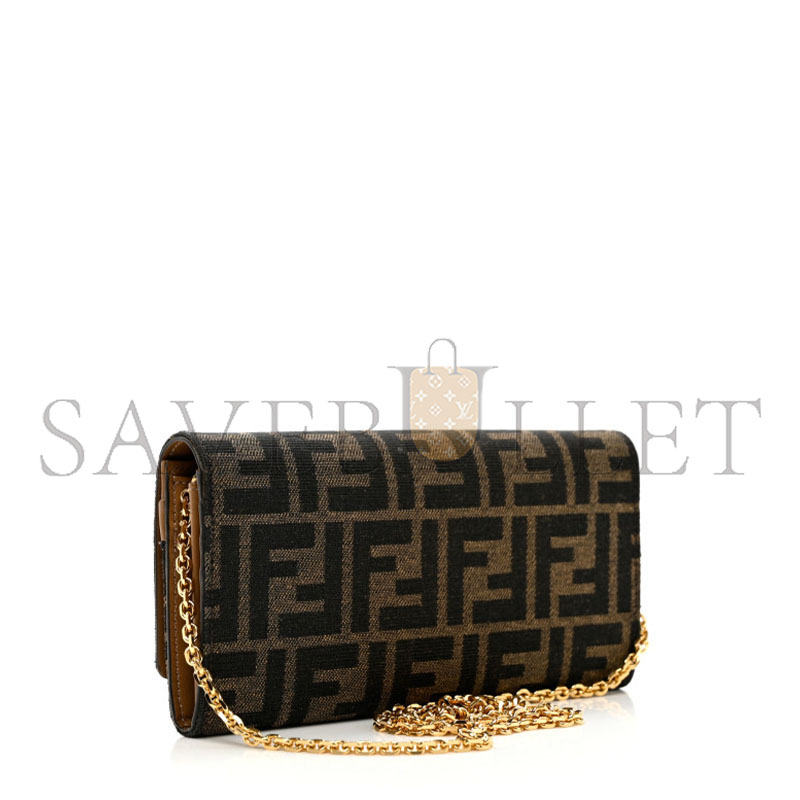 FENDI ZUCCA VITELLO CONTINENTAL WALLET ON CHAIN TOBACCO (18.5*9.5*3cm)