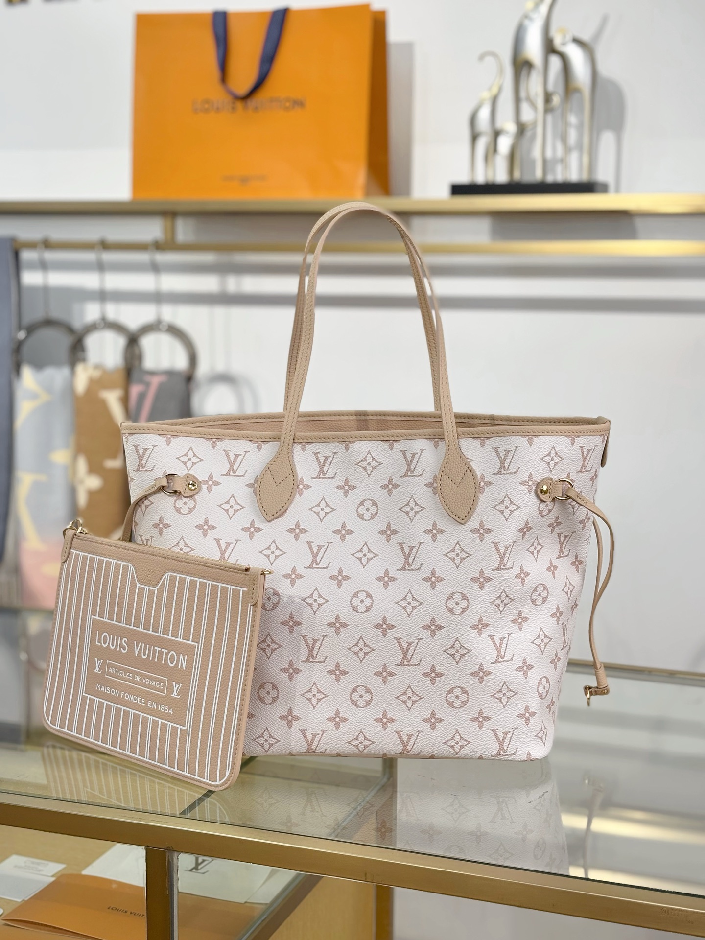 TOP Louis Vuitton LV Neverfull MM Inside Out Leather Tote Bag 31x28x14cm - Off White