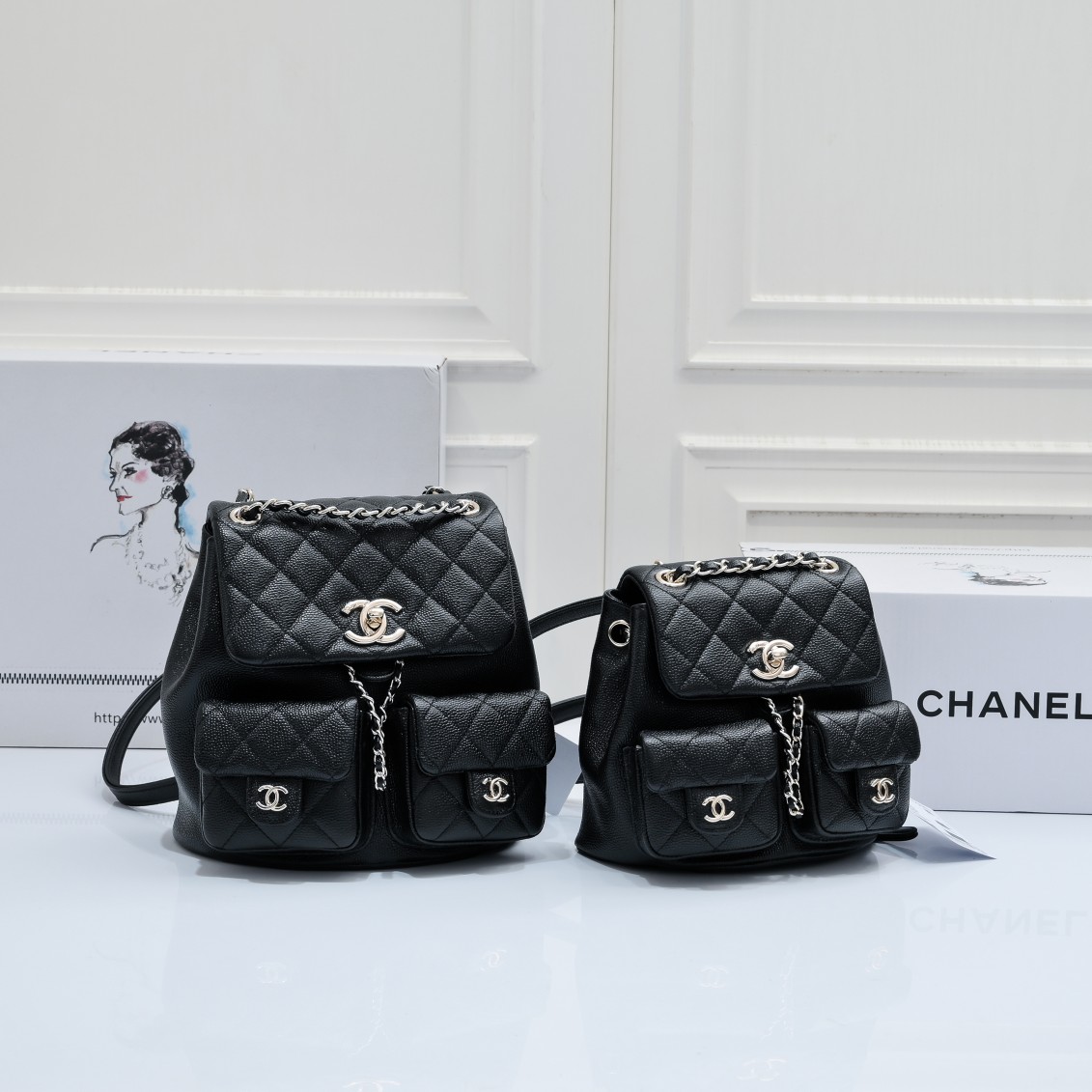 TOP CHANEL Duma Backpack Bag  Imported Fetal Cowhide - 17.5×16.5×10CM .21×20×12CM - SHW&Black