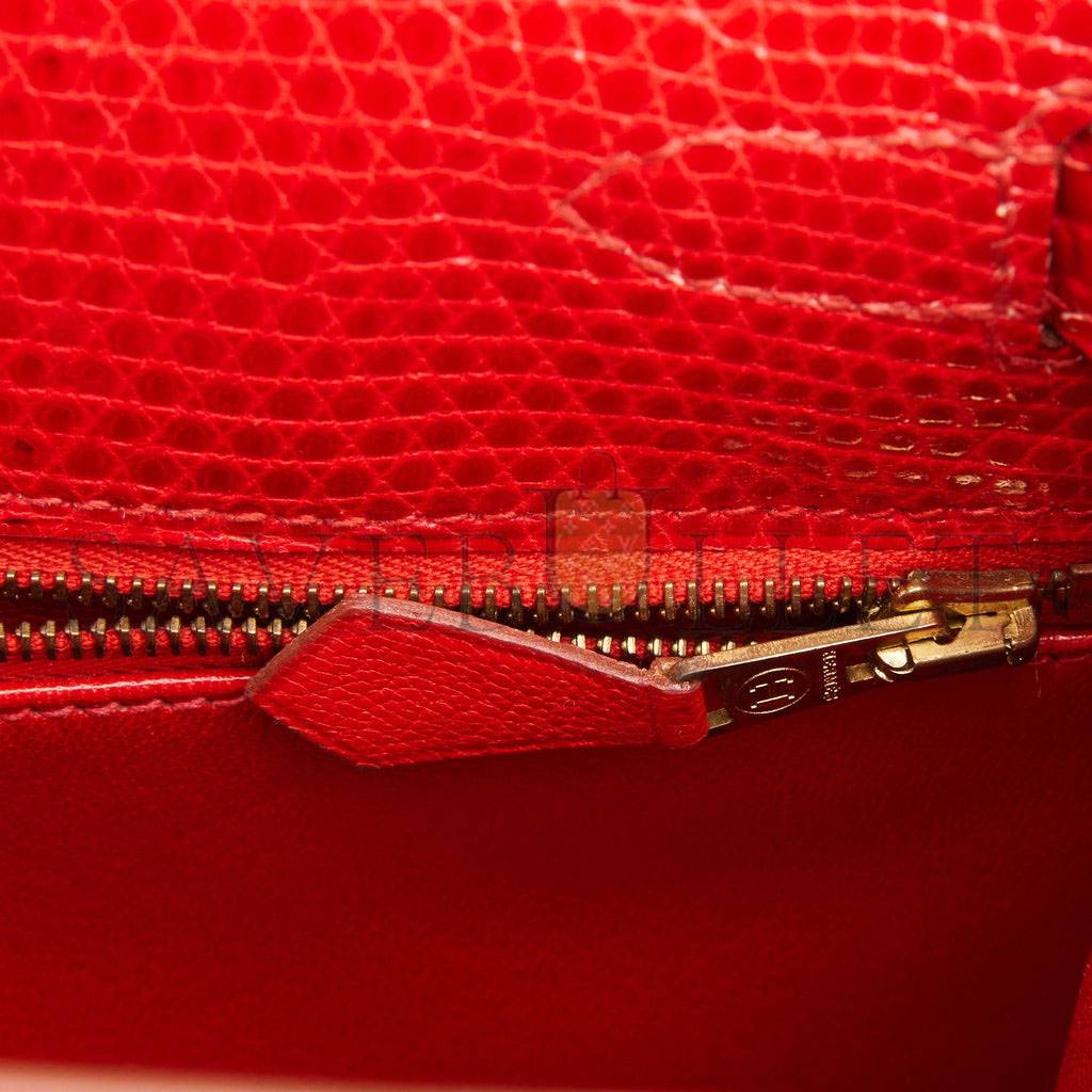 Hermes Kelly Sellier 28 Rouge Vif Lizard Niloticus Gold Hardware