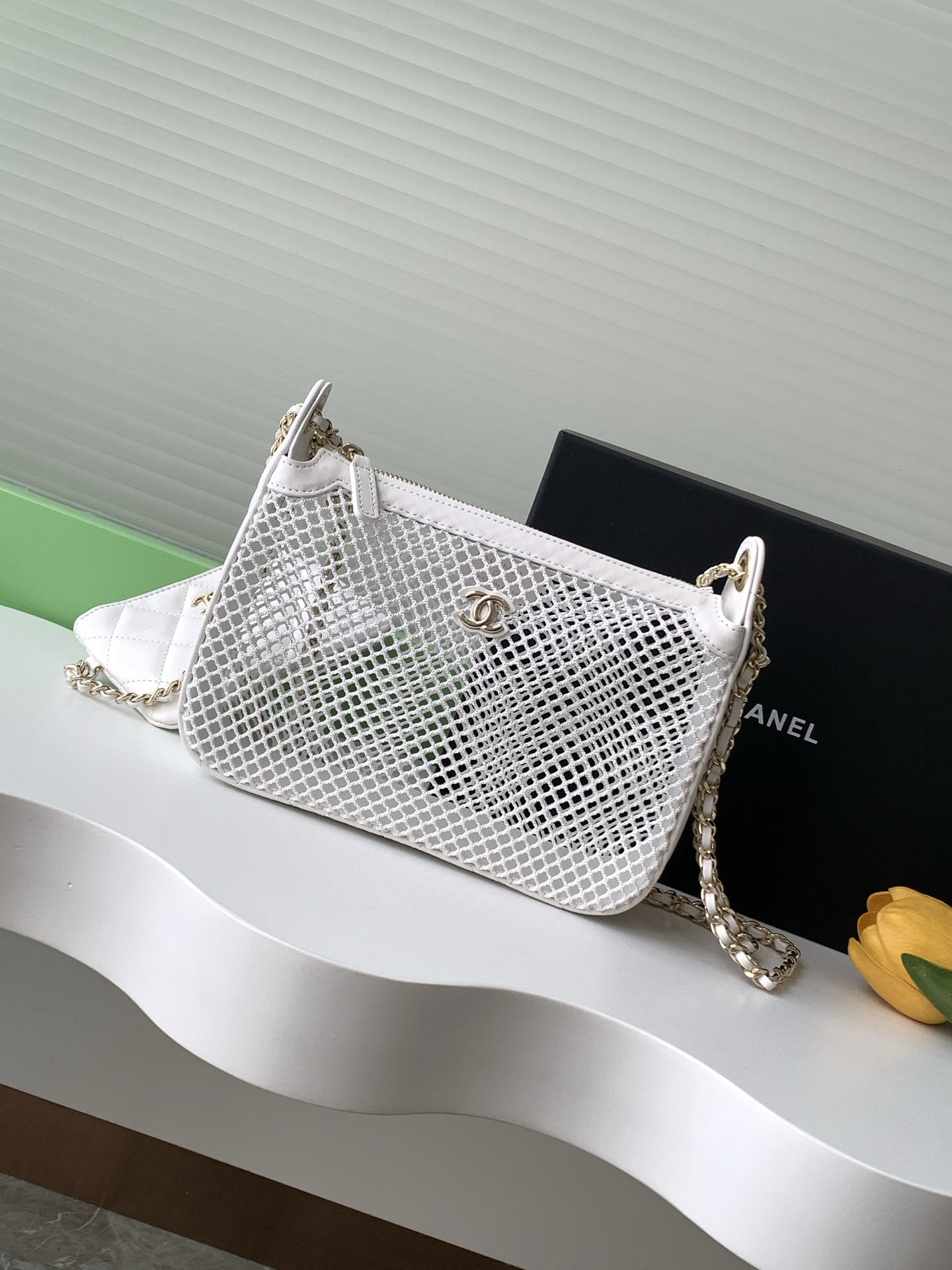 TOP CHANEL Hollow Mesh Bag 20*13*4.5cm - GHW - 2 Colour