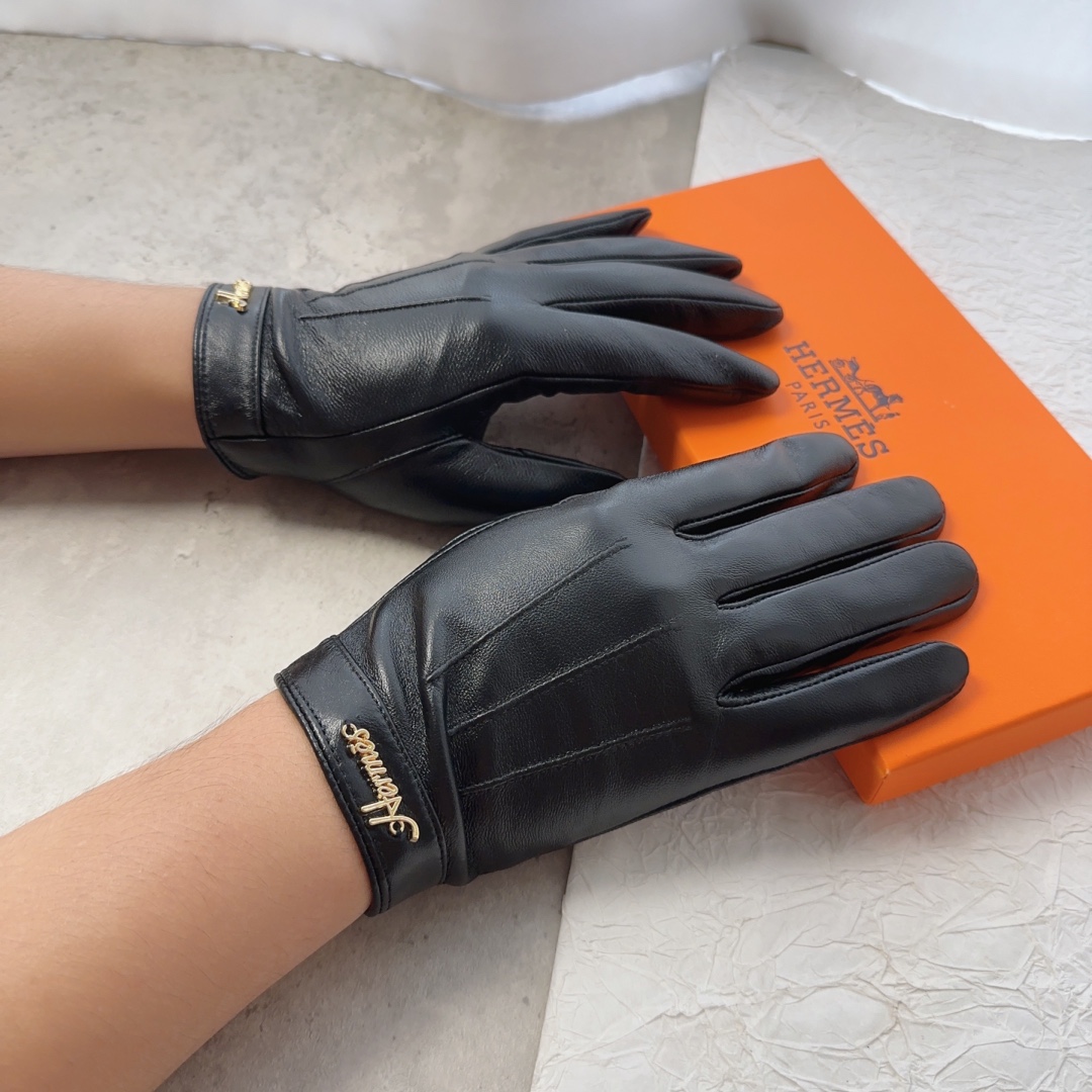 TOP HERMES Men's New Sheepskin Gloves